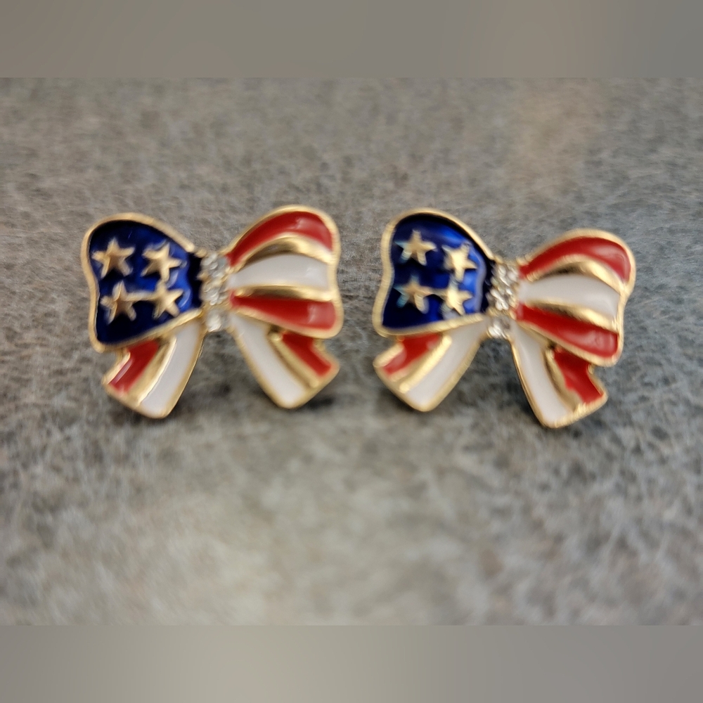 American Flag Bow Earrings